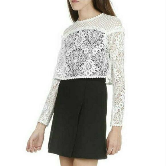 MAJE Relim Optic Illusion long sleeve lace crewneck dress black ivory Sz 2 M NEW - Picture 11 of 11